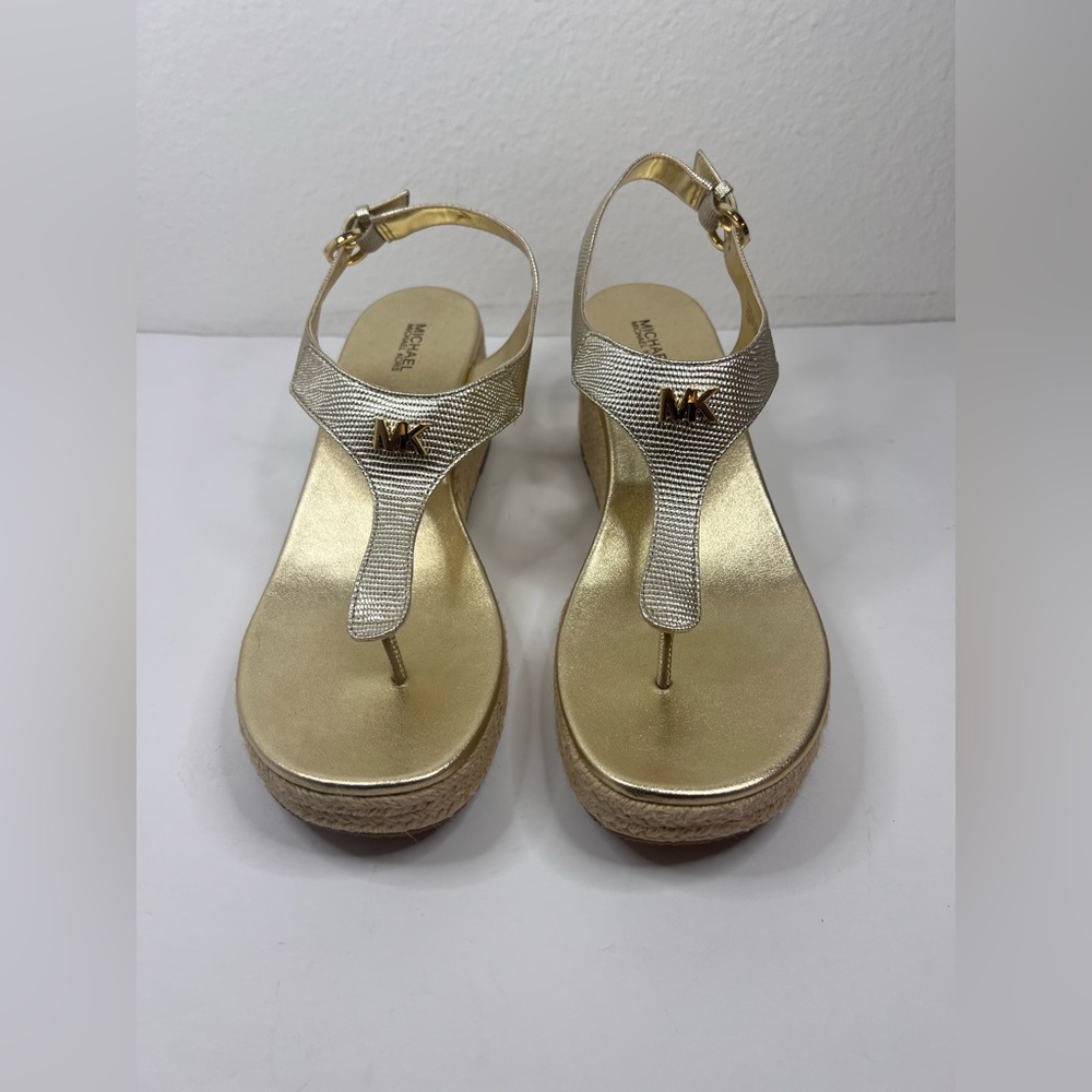 NWOT Michael Kors Laney Metallic Lizard-Embossed Leather Wedge Sandal Size 9.5M